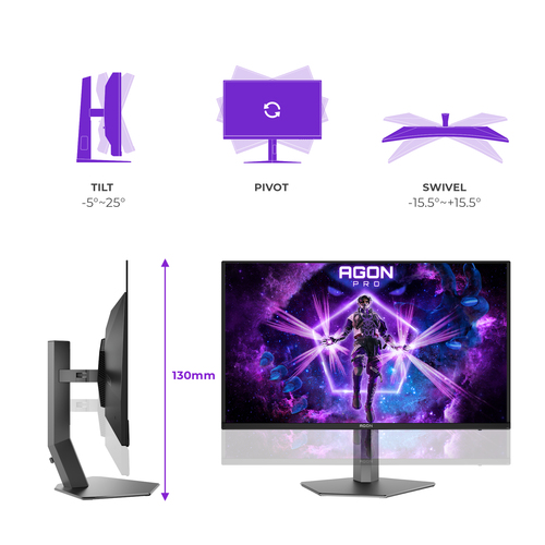 Monitor OLED da gaming AOC AGON PRO AG326UZD2 812,8 mm (32") Classe 4K UHD - 16:9 - Nero - 80 cm (31,5") Viewable - OLED -