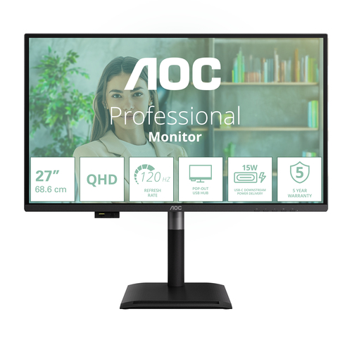 AOC Q27P4U. Display diagonal: 68.6 cm (27"), Display resolution: 2560 x 1440 pixels, HD type: Wide Quad HD, Response time: