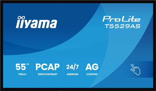 iiyama T5529AS-B1AG. Produktdesign: Kiosk-Design. Bildschirmdiagonale: 138,7 cm (54.6"), Bildschirmtechnologie: LED, Displ