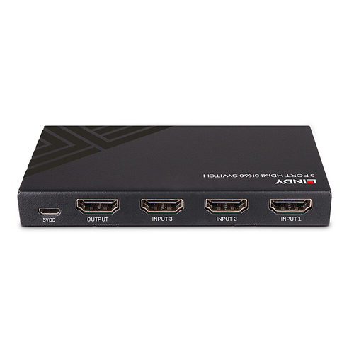 Lindy 3 Port HDMI 8K60 Switch. Video port type: HDMI, USB port type: Micro-USB. Product colour: Black, Supported video mod