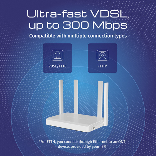 KEENETIC Hopper DSL (KN-3610), Modem/Router ADSL2+/VDSL, 4 porte 1Gbps, Wi-Fi AX1800, Mesh, IntelliQoS 2.0, VPN, Parental 