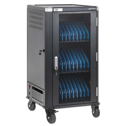 Manhattan Laptop Charging Cart/Trolley via AC Adapter (UK) 30-bay, Install device's AC Adapter (power cables) into unit, S