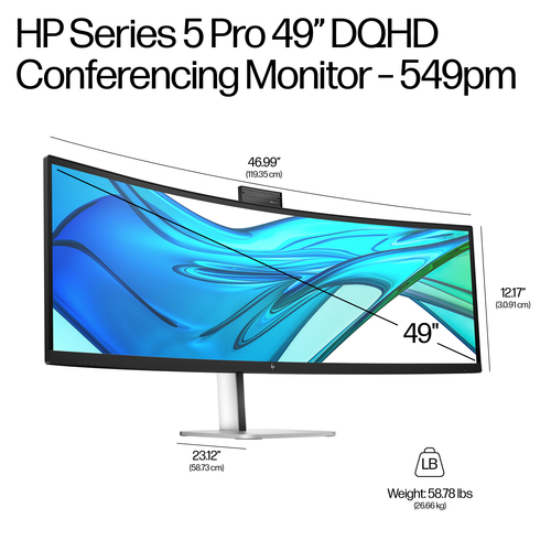 HP Series 5 Pro 49 inch DQHD Conferencing Monitor - 549pm. Display diagonal: 124.5 cm (49"), Display resolution: 5120 x 14
