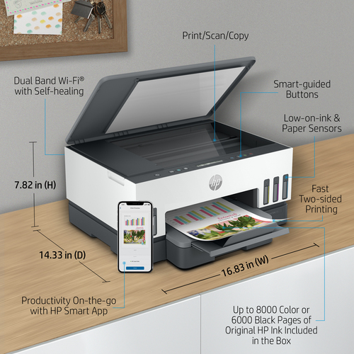 HP Smart Tank 7005 Wireless All-in-One Color Printer, Two-sided printing; Copier, Scanner. Print technology: Thermal inkje