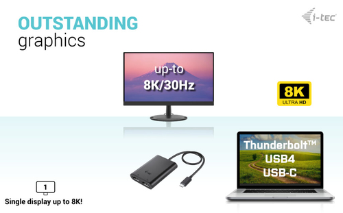 i-tec USB Type C Docking Station for TV, Projector - 2 Displays Supported - 4K, QHD, 8K @ 30Hz - 3840 x 2160, 2560 x 1440,