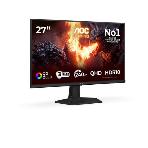 AOC Q27G41ZDF 27" (68.6 cm) Class WQHD Gaming OLED Monitor - 16:9 - Black, Red - 26.5" (67.3 cm) Viewable - Quantum Dot OL