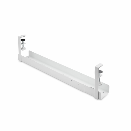 StarTech.com Under Desk Cable Management Tray, Length Adjustable, Clamp-On Installation, No Drilling Required, White - Len