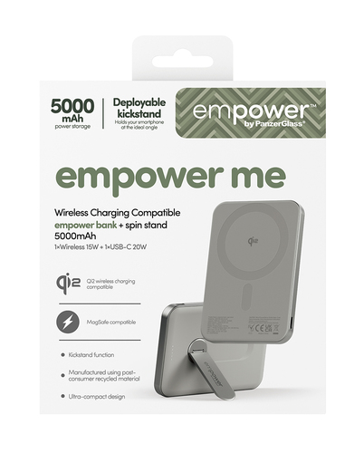 PanzerGlass empower Power Bank - Titanium - For iPhone, Qi-enabled Device - 5000 mAh - 20 W - USB Type-C Connector - Qi2 C