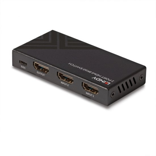 Lindy 2 Port HDMI 8K60 Switch. Video port type: HDMI, USB port type: Micro-USB. Material: Metal, Product colour: Black, Ma
