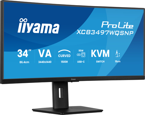 Moniteur LED iiyama ProLite XCB3497WQSNP-B1 34" Classe UWQHD Écran incurvé USB-C Dock. - 21:9 - Noir mat - 86,4 cm (34") V