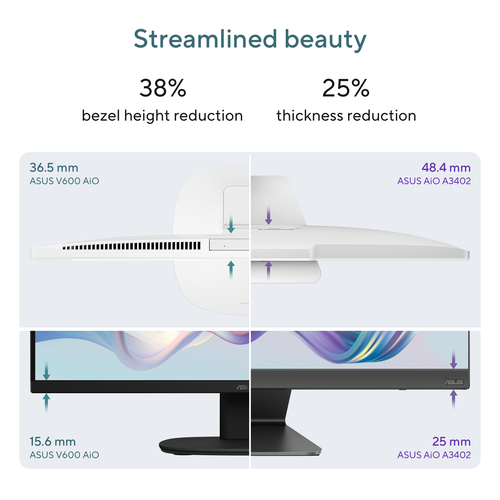 ASUS V600 AiO VM670KA-BPE070W. Product type: All-in-One PC. Display diagonal: 68.6 cm (27"), HD type: Full HD, Display res