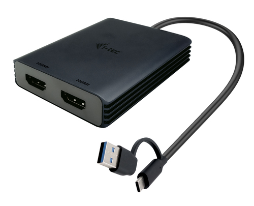 i-tec A/V Adapter - 1 x USB Type A - Male, 1 x USB Type C - Male - 2 x HDMI Digital Audio/Video - Female - 4096 x 2160 Sup