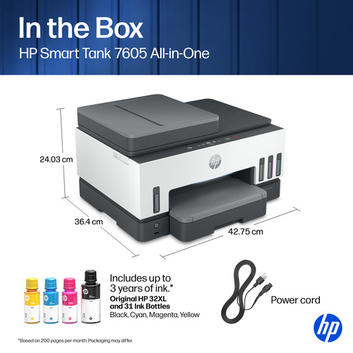 HP 7605 Smart Tank - Tintenstrahl-Multifunktionsdrucker - Kopierer/Drucker/Scanner - 4800 x 1200 dpi Druckauflösung