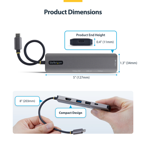 StarTech.com 164B-USBC-MULTIPORT. Übertragungstechnik: Kabelgebunden, Hostschnittstelle: USB 3.2 Gen 2 (3.1 Gen 2) Type-C,