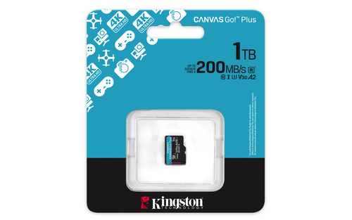 Kingston Canvas Go! Plus 1 TB microSDXC - 1 Pack - 200 MB/s Leitura - 160 MB/s Gravar