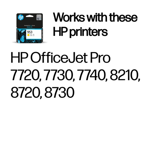 HP 953 Yellow Original Ink Cartridge. Colour ink type: Pigment-based ink, Cartridge capacity: Standard, Supply type: Singl