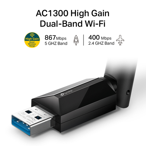 TP-Link T3U Plus Dualband Wi-Fi Adapter für Desktop Computer, Notebook - IEEE 802.11ac - USB 3.0 - 1,27 Gbit/s - 2,40 GHz 