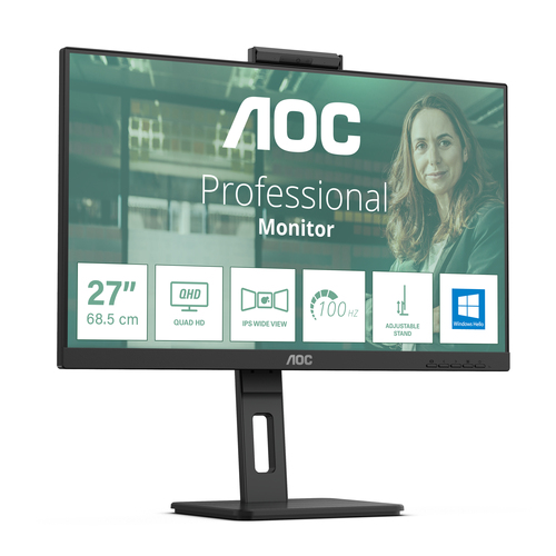 AOC Q27P3CW 27 Zoll Klasse Webcam WQHD LED-Monitor - 16:9 Format - Schwarz - 68,6 cm (27 Zoll) Viewable - IPS-Technologie 