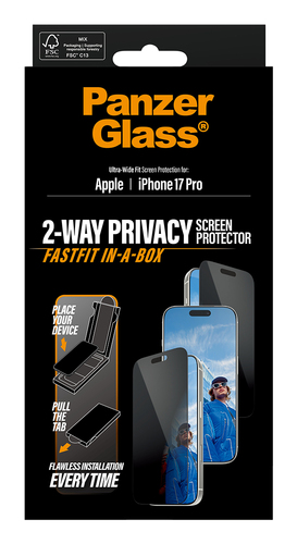 PanzerGlass Glass Privacy Screen Protector for Apple iPhone 17 Pro - For Widescreen OLED iPhone 17 Pro - Drop Resistant, D