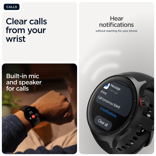 Motorola Mobility moto watch Smart Watch - Round Case Shape - Matte Black Body Color - Aluminium Case Material - Wireless 