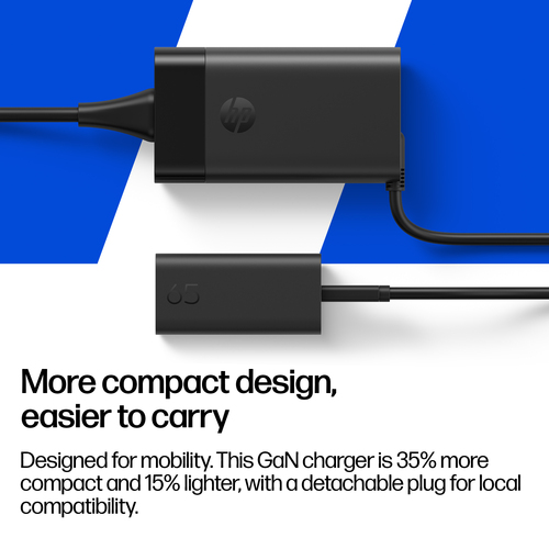 HP Chargeur mural 65 W nitrure de gallium. Compatibilité: Offre une puissance allant jusqu?à 65 W, Segment HP: Professionn