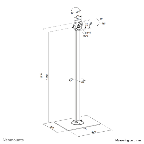 Neomounts FL15-627BL1 Tablet floor stand - max 3 kg | 6,6 lbs. Type: Tablet stand, Brand compatibility: Universal, Product