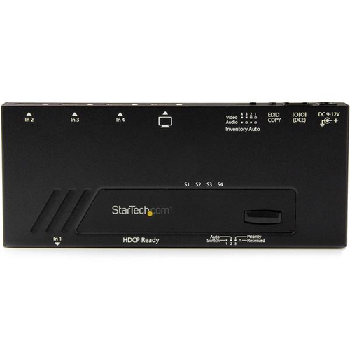 StarTech.com 4-Port HDMI Automatic Video Switch - 4K 2x1 HDMI Switch with Fast Switching, Auto-Sensing and Serial Control 