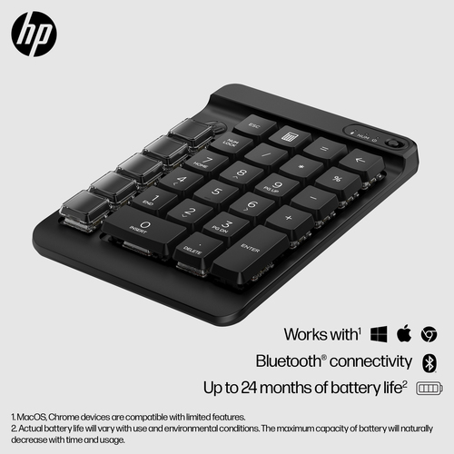 HP 435 Programmable Wireless Keypad. Device interface: Bluetooth, Keyboard key switch: Mechanical. Product colour: Black. 