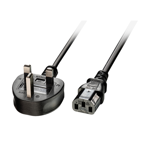 2m UK 3 Pin Plug To IEC C13 Mains Power Cable, Black - from LINDY UK