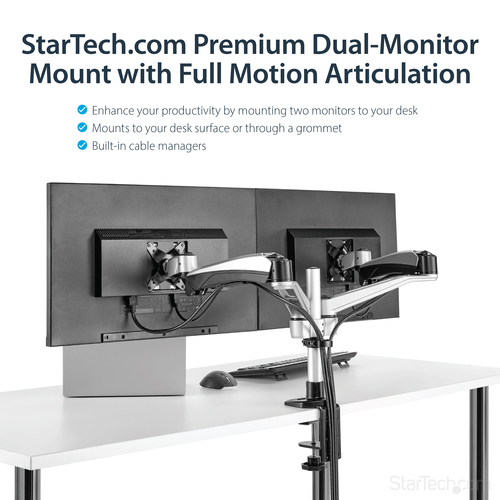 StarTech.com ARMDUAL30. Montage: Klemme, Höchstgewichtskapazität: 18 kg, Maximale Bildschirmgröße: 76,2 cm (30"), Minimale