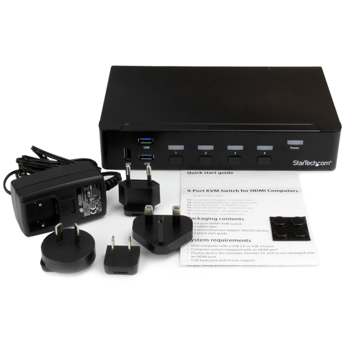 StarTech.com KVM Switchbox - TAA Compliant - 4 Computer(s) - 1 Local User(s) - 1920 x 1080 - 11 x USB - 5 x HDMI - 1U - Ra