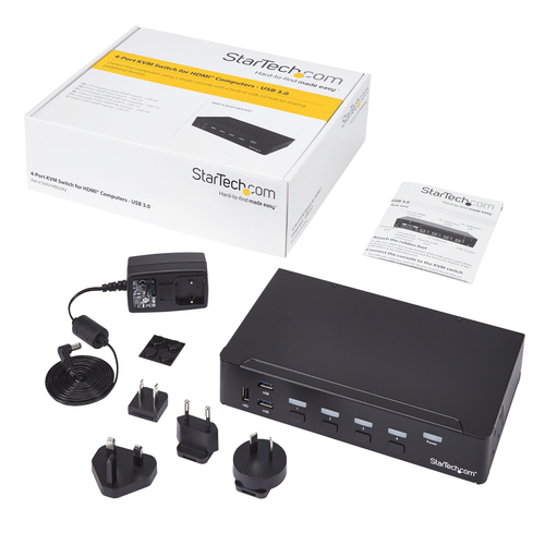 StarTech.com KVM Switchbox - TAA Compliant - 4 Computer(s) - 1 Local User(s) - 1920 x 1080 - 11 x USB - 5 x HDMI - 1U - Ra