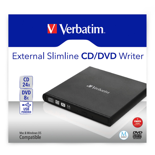 Verbatim DVD-Brenner - Extern - 1 Stück - DVD±R/±RW Unterstützung - 24x CD Wiederbeschreiben - 8x DVD Wiederbeschreiben - 