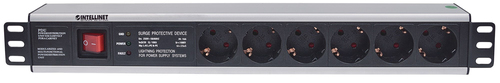 Intellinet 19" 1.5U Rackmount 6-Output Power Distribution Unit (PDU) EU CEE 7/3 Outlets, With On/Off Switch and Surge Prot