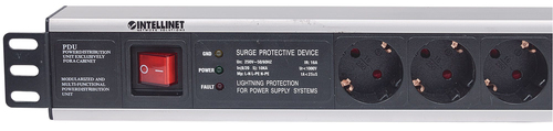 Intellinet 19" 1.5U Rackmount 6-Output Power Distribution Unit (PDU) EU CEE 7/3 Outlets, With On/Off Switch and Surge Prot