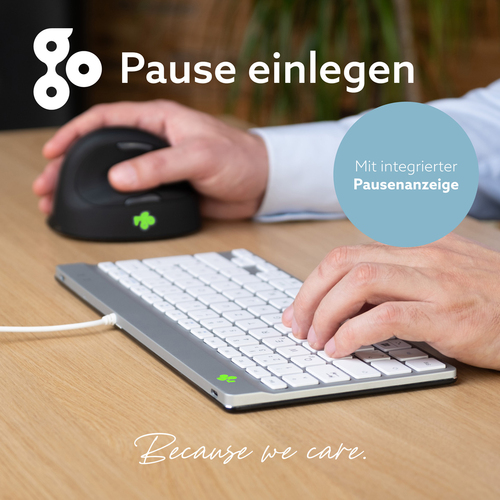 R-Go Tools Ergonomische Tastatur R-Go Compact Break, kompakte Tastatur mit Pausensoftware, QWERTZ (DE), Kabelgebunden, Wei
