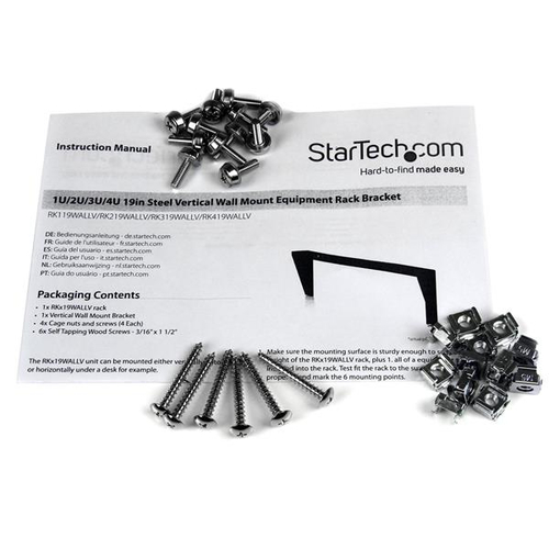 StarTech.com Staffa rack in acciaio 4U per montaggio apparecchiature su parete verticale da 19" - 56,84 kg Capacità di car