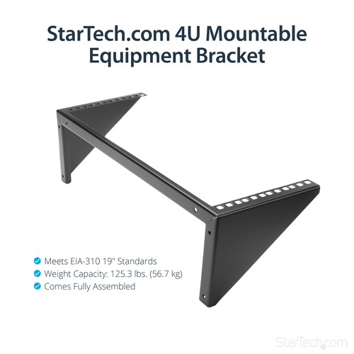 StarTech.com Staffa rack in acciaio 4U per montaggio apparecchiature su parete verticale da 19" - 56,84 kg Capacità di car