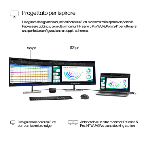 HP Series 5 Monitor serie 5 Pro 24'' WUXGA - 524pn. Dimensioni diagonale schermo: 61 cm (24""), Risoluzione del display: 1