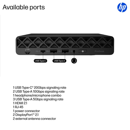 HP ProDesk 4 G1i Desktop AI Computer - Intel Core Ultra 5 225T - 16 GB - 1 TB SSD - Mini PC - Jack Black - Intel Q870 Chip