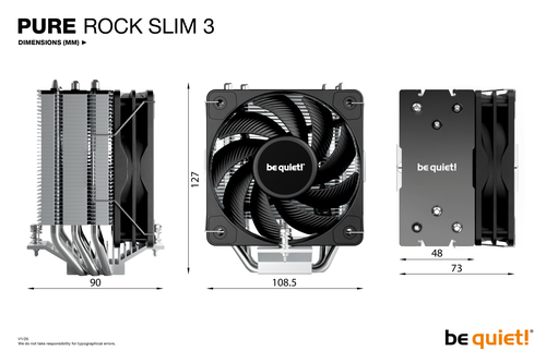 be quiet! Pure Rock Slim 3. Typ: Luftkühlung, Lüfterdurchmesser: 10 cm, Rotationsgeschwindigkeit (max.): 1700 RPM, Luftstr