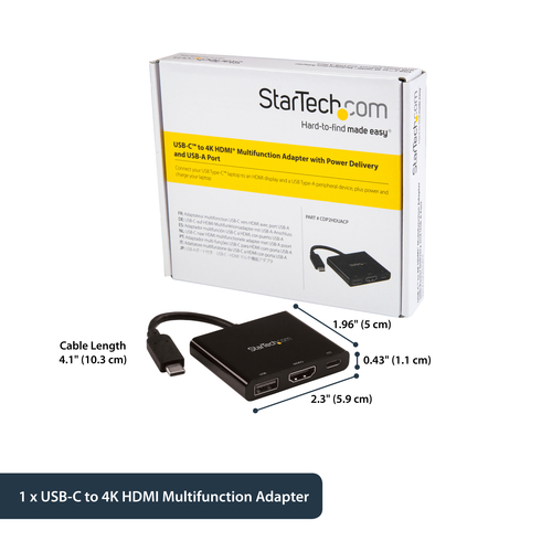 StarTech.com USB-C to HDMI Adapter - 4K 30Hz - Thunderbolt 3 Compatible - with Power Delivery (USB PD) - USB C Adapter Con