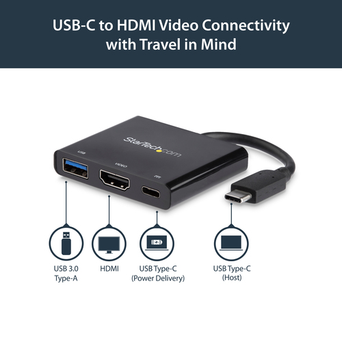 StarTech.com USB-C to HDMI Adapter - 4K 30Hz - Thunderbolt 3 Compatible - with Power Delivery (USB PD) - USB C Adapter Con