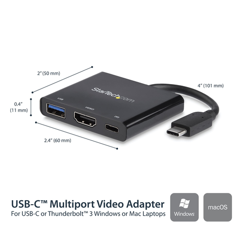 StarTech.com USB-C to HDMI Adapter - 4K 30Hz - Thunderbolt 3 Compatible - with Power Delivery (USB PD) - USB C Adapter Con