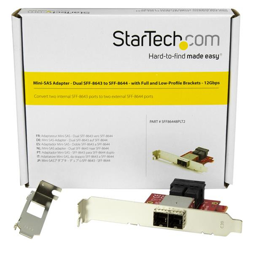 StarTech.com SFF86448PLT2. Hostschnittstelle: Mini SAS, Ausgangsschnittstelle: Mini-SAS HD. Produktfarbe: Rot, Zertifizier