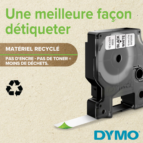 Etiquette polyvalente Dymo S0720780 - 6 mm Largeur x 7 m Longueur - Transfert thermique - Noir, Blanc - Plastique