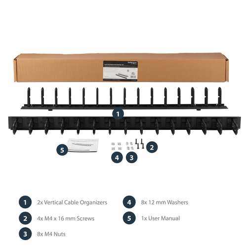 StarTech.com Vertical Cable Organizer with D-Ring Hooks - Vertical Cable Management Panel - 40U - 6 ft. - Cable Organizer 