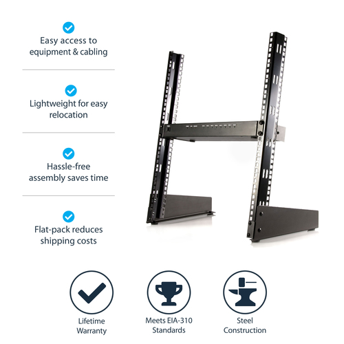 StarTech.com Open frame rack - 12U 19in - 2 post rack - desktop open rack - Steel - 50 kg Maximum Weight Capacity