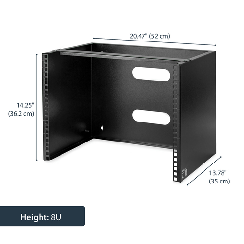 StarTech.com WALLMOUNT8. Typ: Wandmontiertes Regal, Rack-Kapazität: 8U, Höchstgewichtskapazität: 36,3 kg. Gewicht: 5,7 kg.