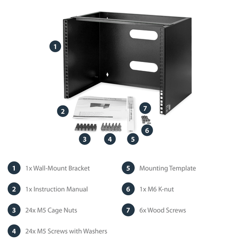 StarTech.com WALLMOUNT8. Typ: Wandmontiertes Regal, Rack-Kapazität: 8U, Höchstgewichtskapazität: 36,3 kg. Gewicht: 5,7 kg.